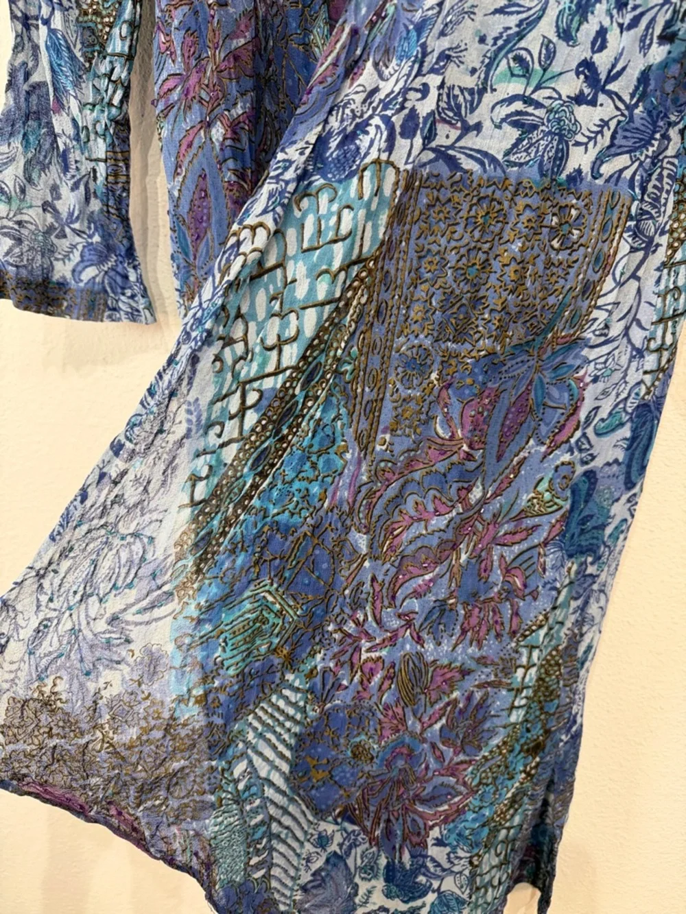 Calite Blue Multi Floral Boho Kimono with shoulder pads size Large - Picture 4 of 8